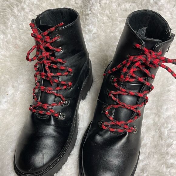 Skechers Combat Boots Black faux leather Memory Foam chunky heels SZ11 - Picture 3 of 11